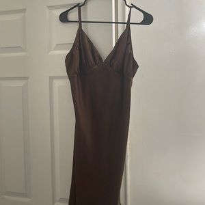 Abercrombie ruched satin slip midi dress